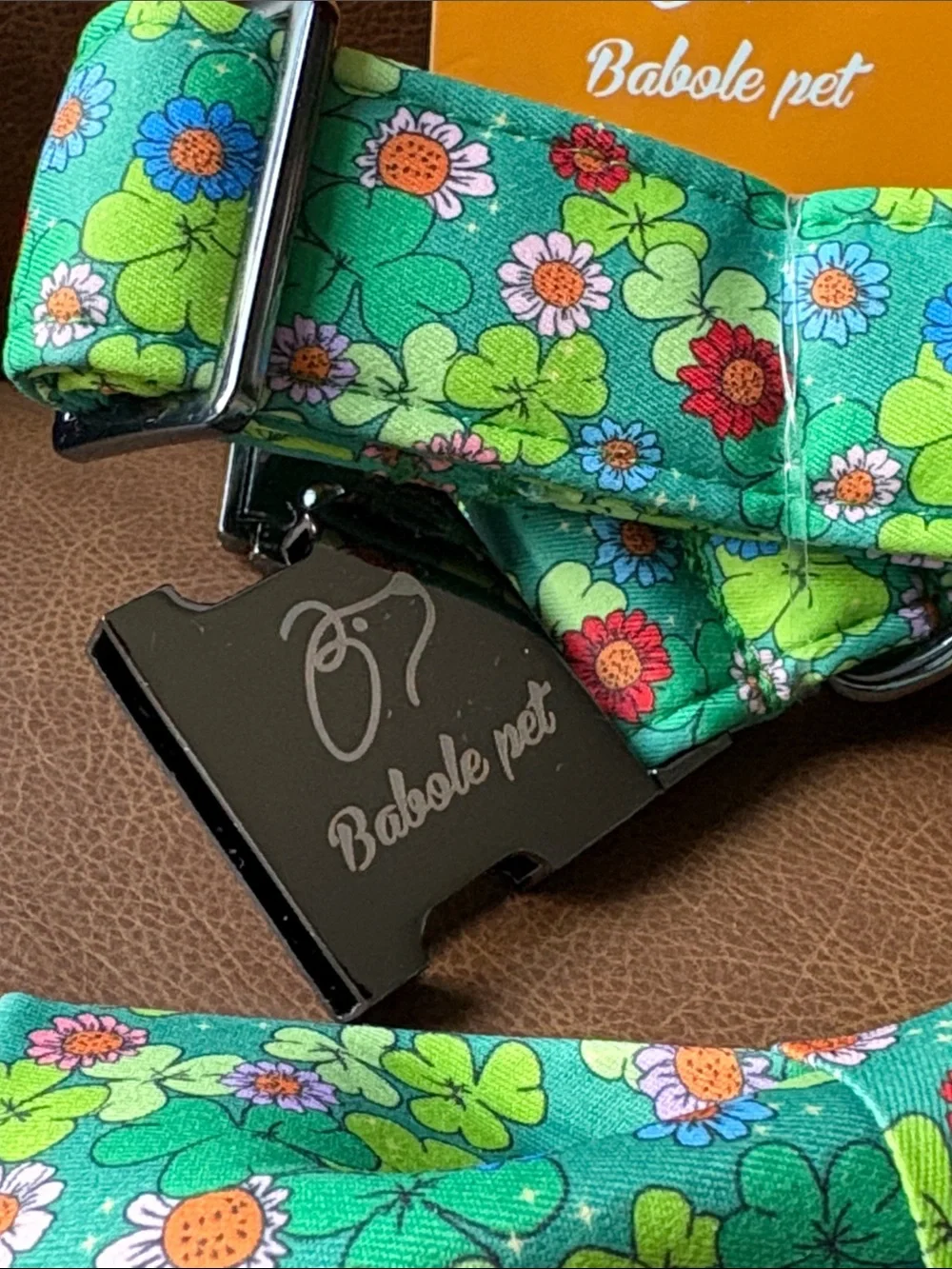 Green Clover Pattern Adjustable Dog Collar with Removable Bow